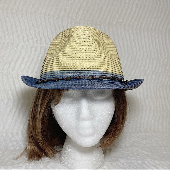 San Diego Hat Straw Fedora Blue Brim Star Adjustable Band - Picture 14 of 14